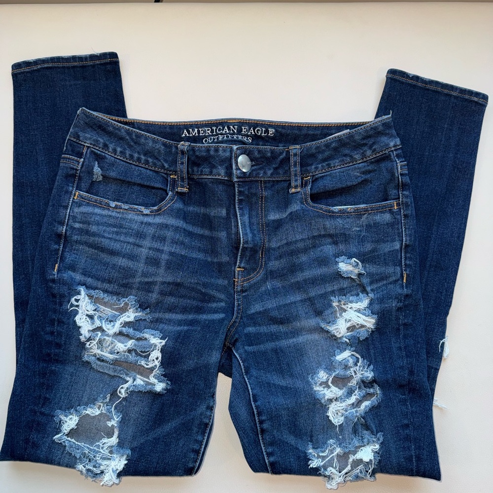American Eagle Outfitters Dark Blue Ripped Skinny Jeans